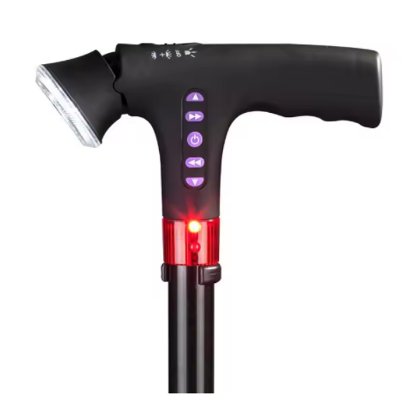 Foldbar stok med LED, alarm & polstret håndtag – Sikker & robust