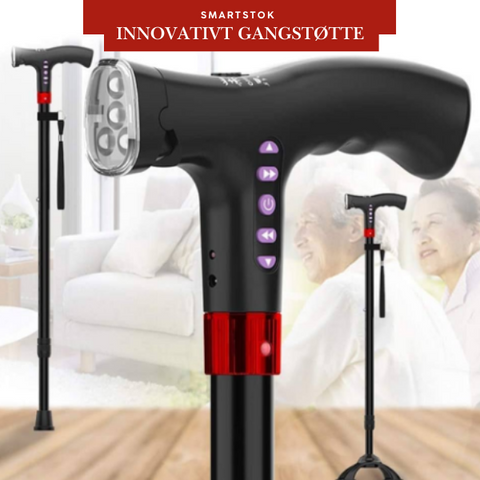 Foldbar stok med LED, alarm & polstret håndtag – Sikker & robust