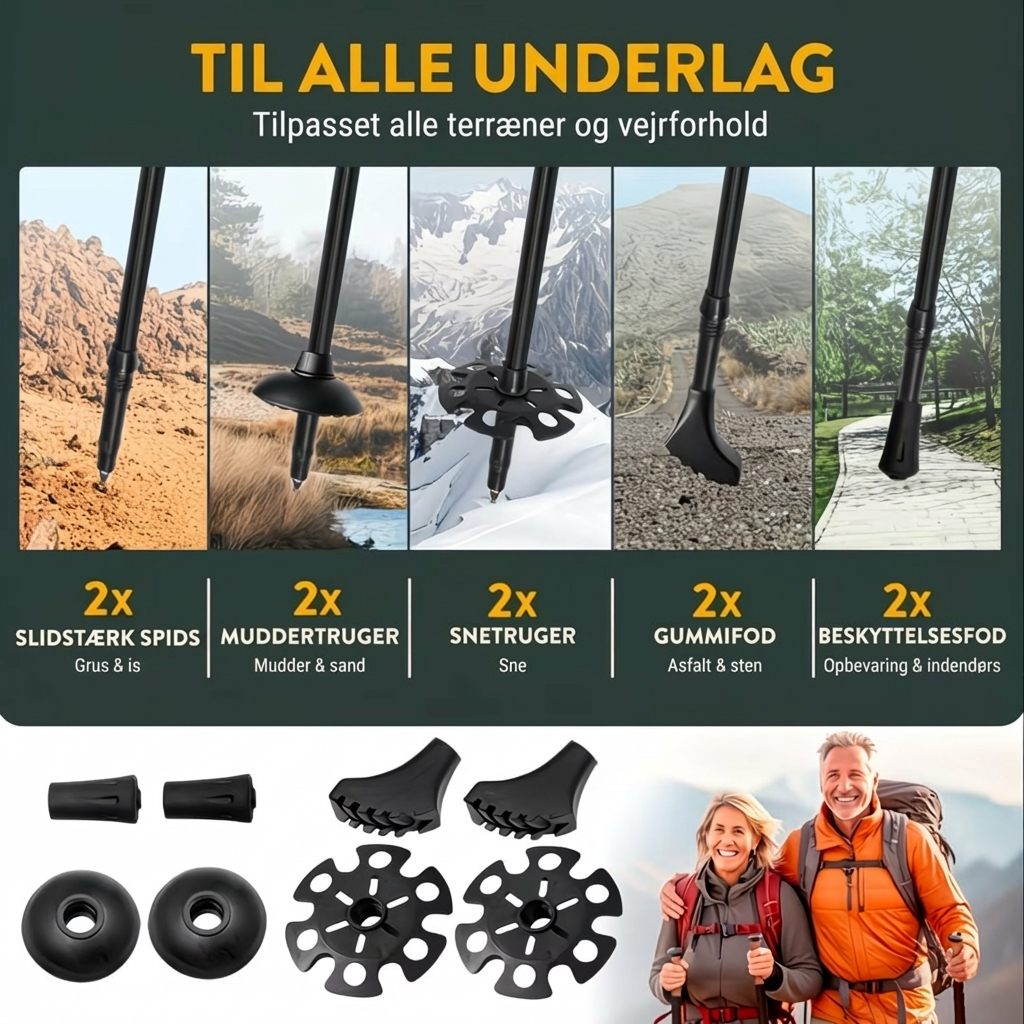 Letvægts Vandrestave – Sammenklappelige med 4 Forskellige Greb til Alle Underlag